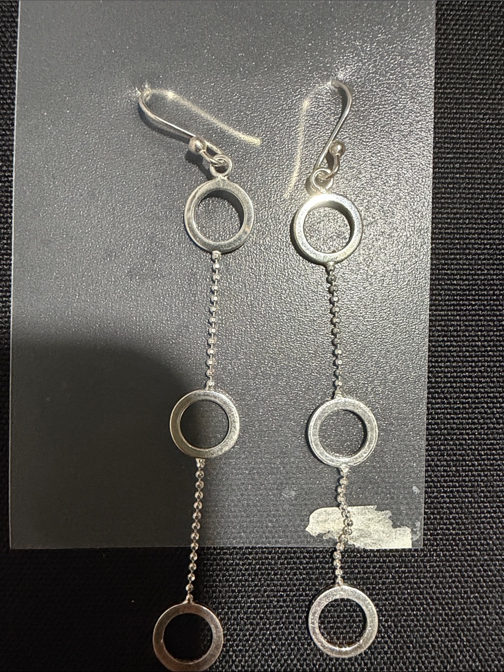 Mexican Sterling Silver 925 Long Circle Drop Earrings - Silver